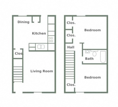 Floor Plan for 2 Bedroom 1 Bath Townhome